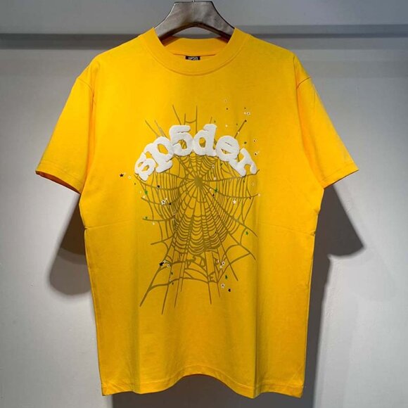 Men's Sp5der Yellow Crew Neck Short Sleeves - Picture 1 of 2